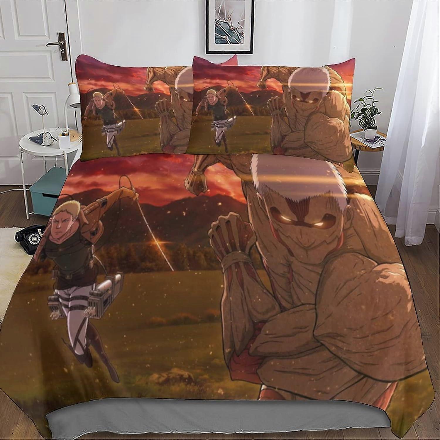 Shingeki No Kyojin Bedding Set Bedding Set for Adults and Children Printed Pattern of D'Advanced Giants Soft Microfiber Duvet Cover with Pillowcases 1