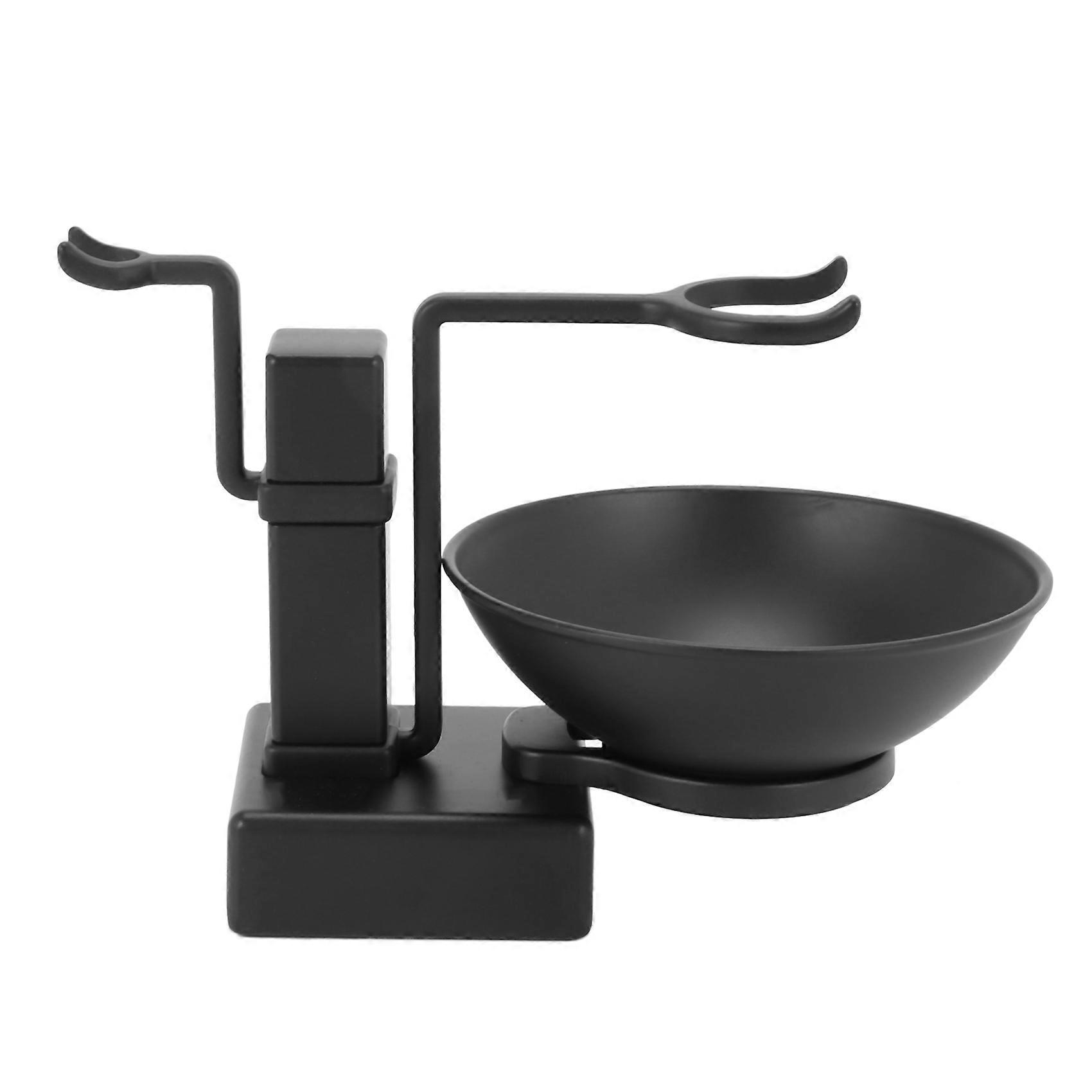 Bathroom Barber Men Metal Shaving Rack Stand Set - Shave Brush Holder Shelf + Soap Mug Cup Bowl Bla