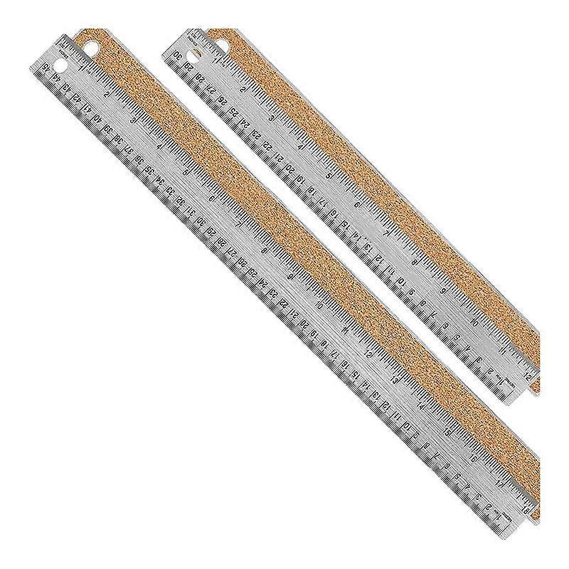 Metal Ruler with Cork Backing:(12+18 Inch) Stainless Steel Ruler Non-Slip Rulers with Inch and Cent