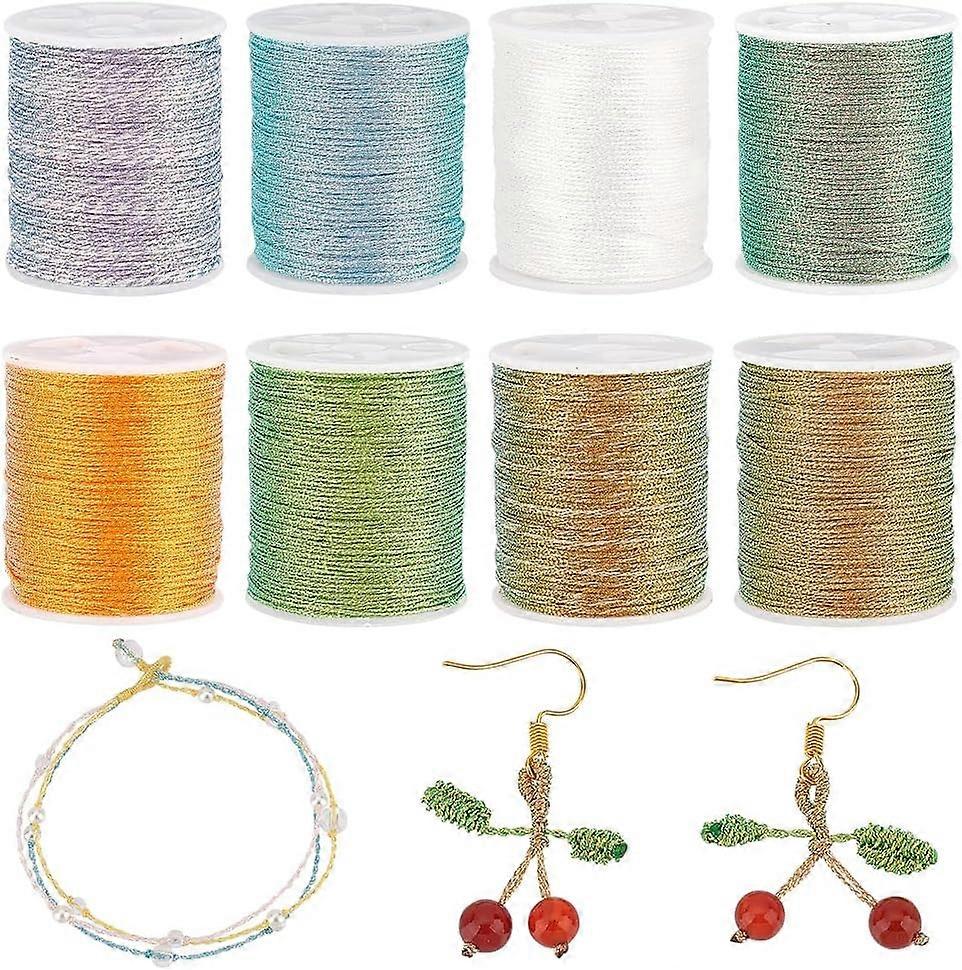 218.7 Yards 8 Roll Glitter Polyester Cord Polyester Waxed Cord String 0.4mm Polyester Sewing Thread 6 Rope Strands Polyester Cord Glint Fantas String