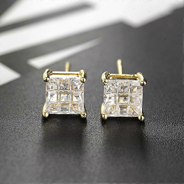 14 K Gold Stud Earrings - INVISIBLE SQUARE,1pair-6mm