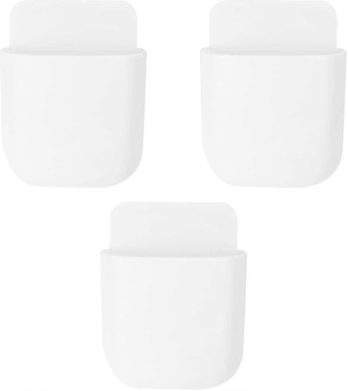 3pcs Wall Mount Remote Control Storage Box Phone Holder(white)