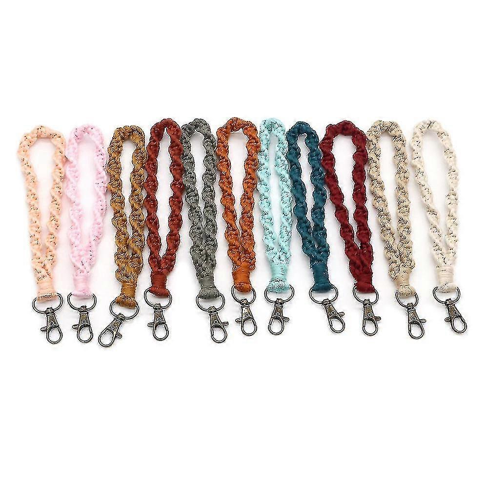 11 Pieces Womens Boho Macrame Keychain Wristlet Bracelet