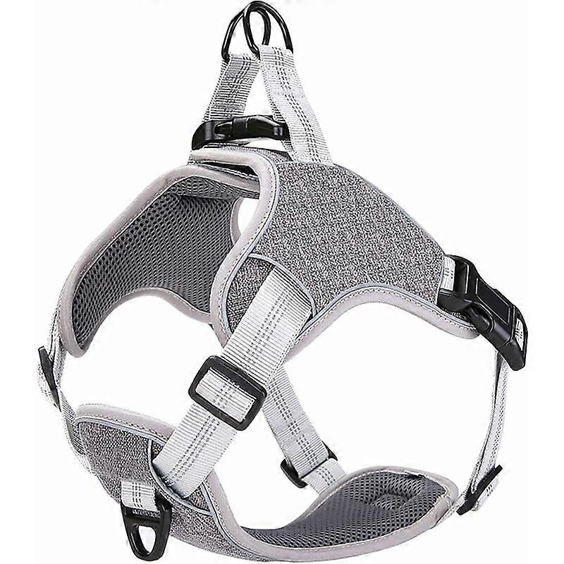 Dog Harness Anti Pull Medium Size Reflective Adjustable Breathable Gray M5