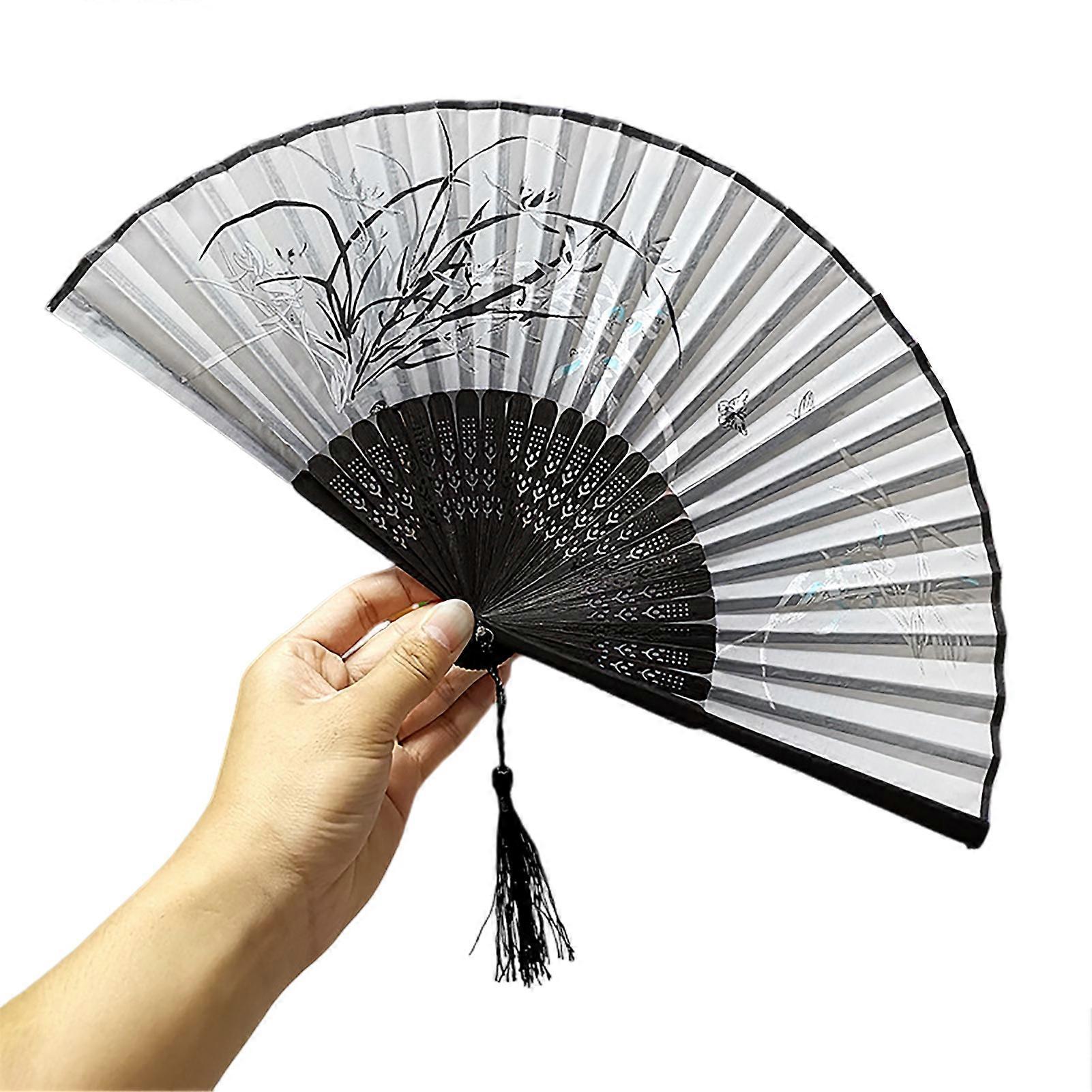 Folding Fan Chinese Style Flower Pattern Vintage Fan Elegant Handheld Fan for Summer Parties Performances