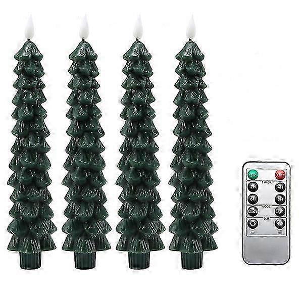 Set Of 4 Christmas Led Flameless Candle Lights With 3d Flame Wick