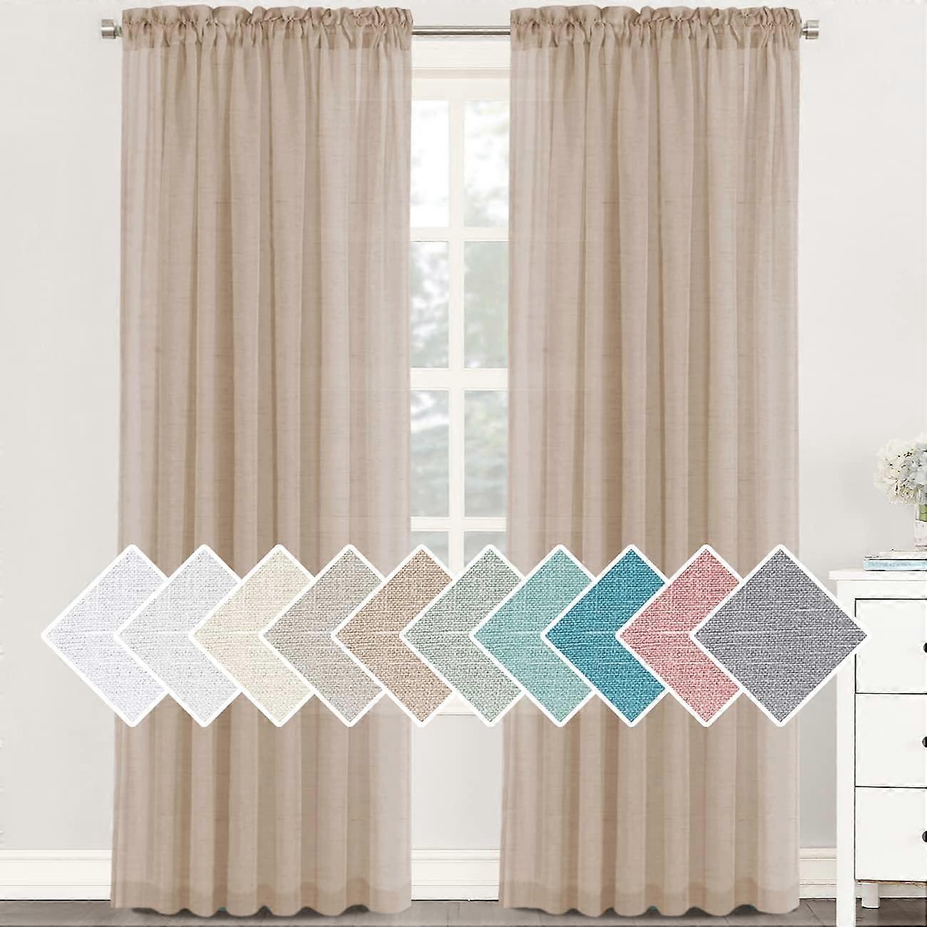 Rod piercing Plain linen window screen, semi-shading simple luxury fabric curtain, Size: 52"W x 84"L (two pieces)-Natural color.