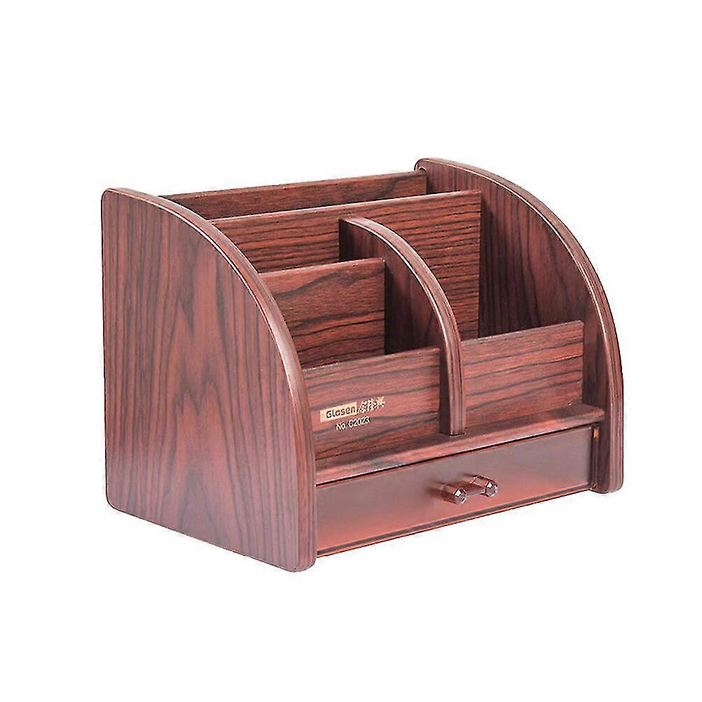 1pc Wooden Pen Container Square Five-grid Pen Holder Multi-purpose Storage Pen Box Creative Desktop Pen Storage Container Practical Wooden Pen Case Fo