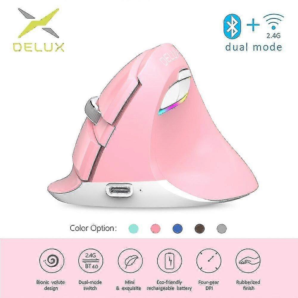 Wireless Mouse Silent Click Vertical Computer Mice(Pink)