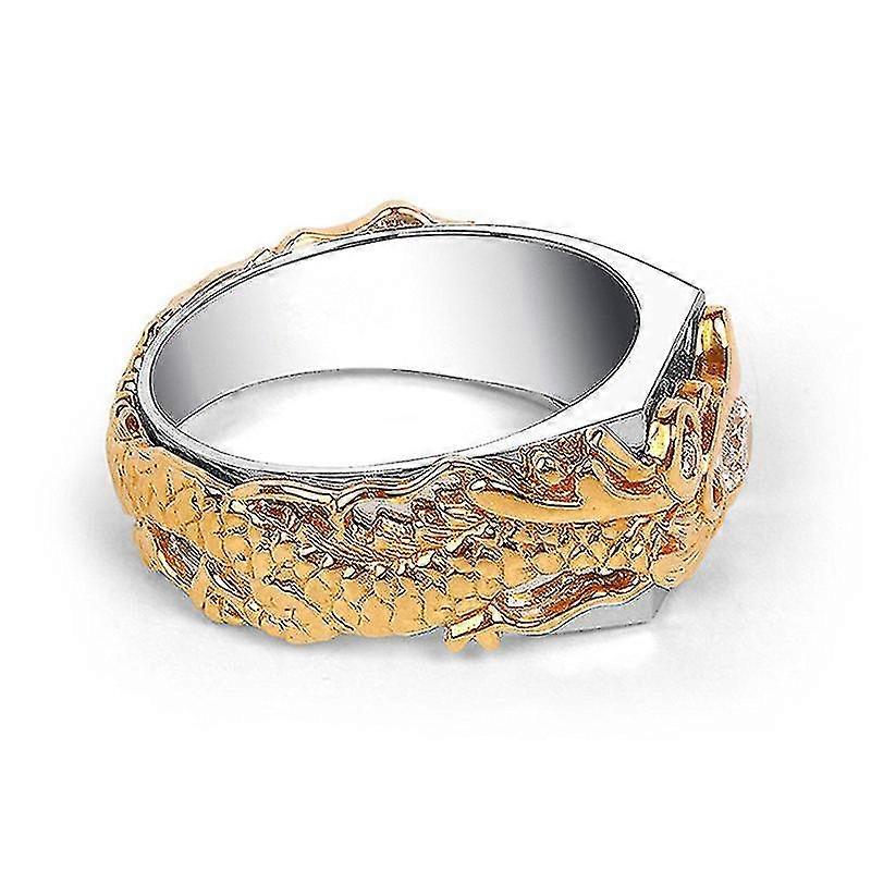 Dragon Pattern Gold Plated Diamond Ring - Domineering Dragon Pattern Two Tone Ring
