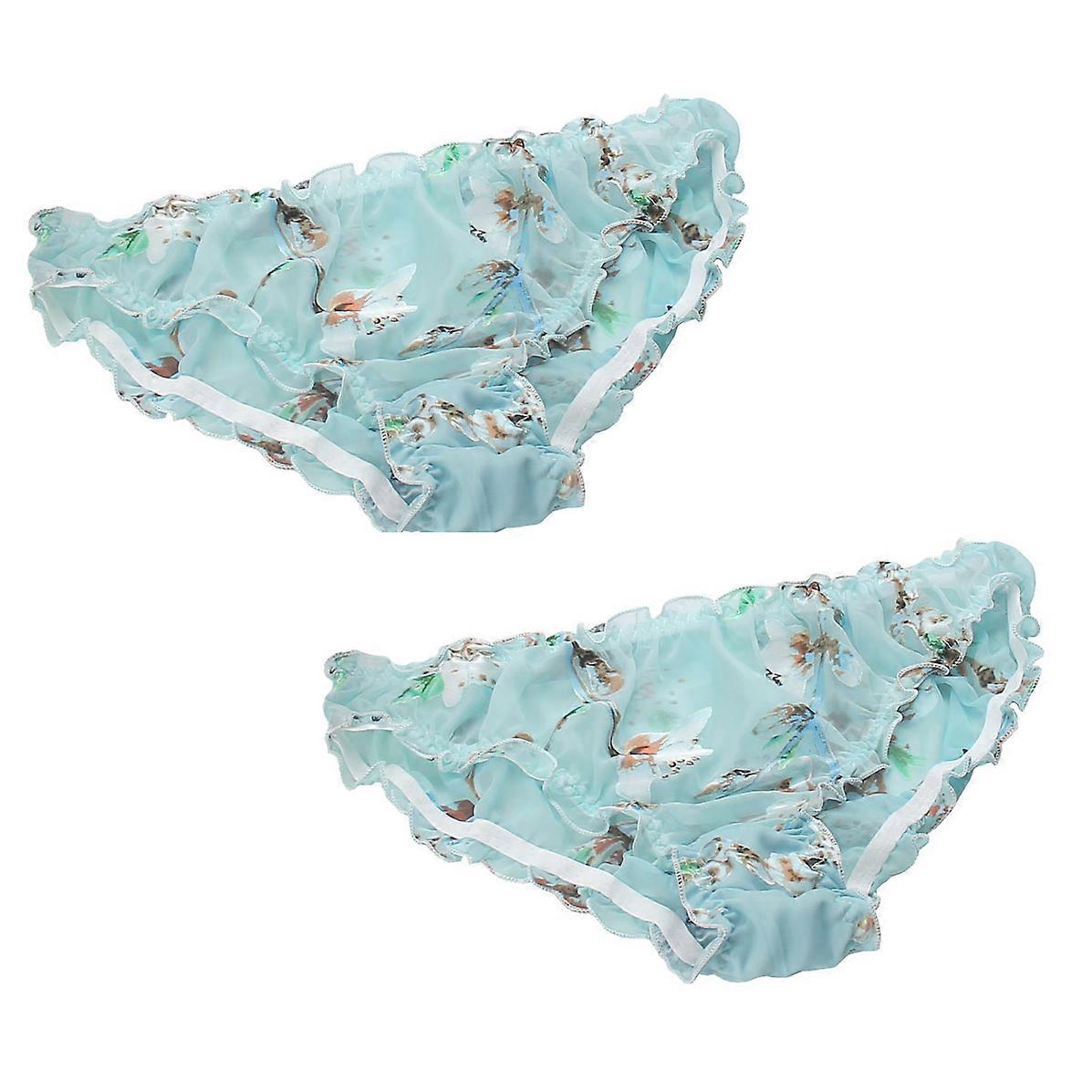 2 Pack Silk Lingerie Women's Mulberry Silk Panties Ruffled Sheer Bikini Printed Plus Size Briefs