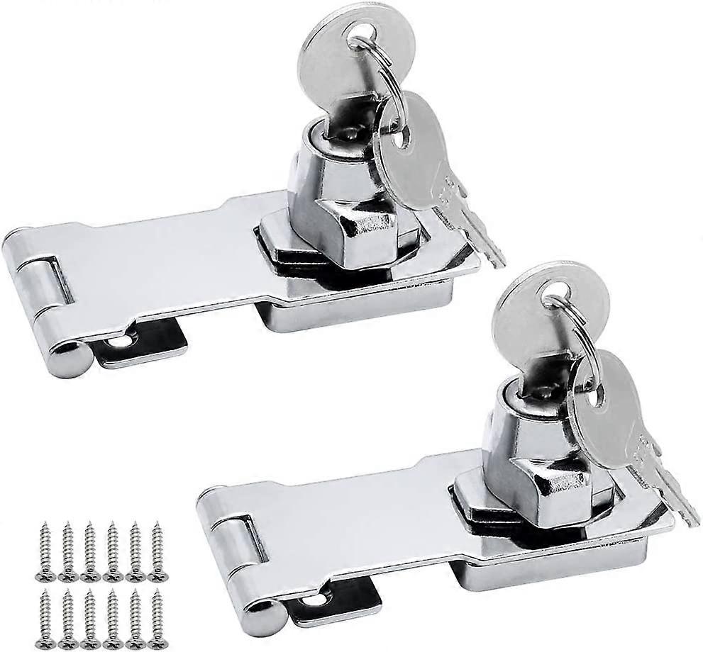 2 Pairs Zinc Alloy Locking Hasps 80mm Door Hasp Latch with Padlock and Key Latch Hasp for Furniture Mailbox Cabinet Drawer Cupboard