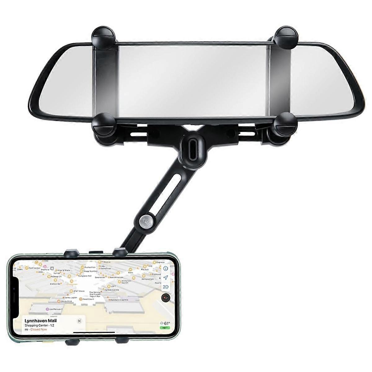 Rear View Mirror Phone Holder for Car, 360 Rotatable and Retractable Car Phone Holder, 4 Claws Mor