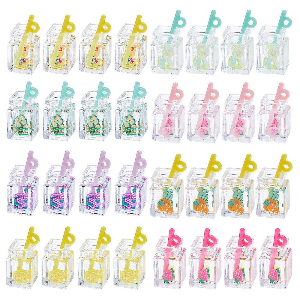32Pcs 8 Style Transparent Resin Pendants Imitation Drink Bottle Mixed Patterns 26.3~27.5x12~13x11mm Hole: 1.8mm 4pcs/style