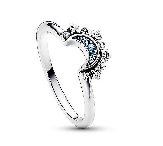 مجموعة خاتم الشمس والقمر السماوي ، خاتم الشمس المتلألئ / خاتم القمر الأزرق مطلي بالذهب / الفضة عيار 16 قيراط