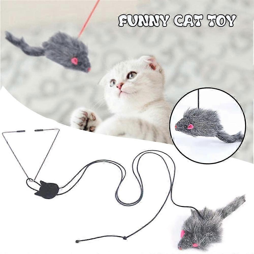Bouncing Mouse Cat Toy Hanging Kitten Teaser Toys with Elastic Band Pet Supply