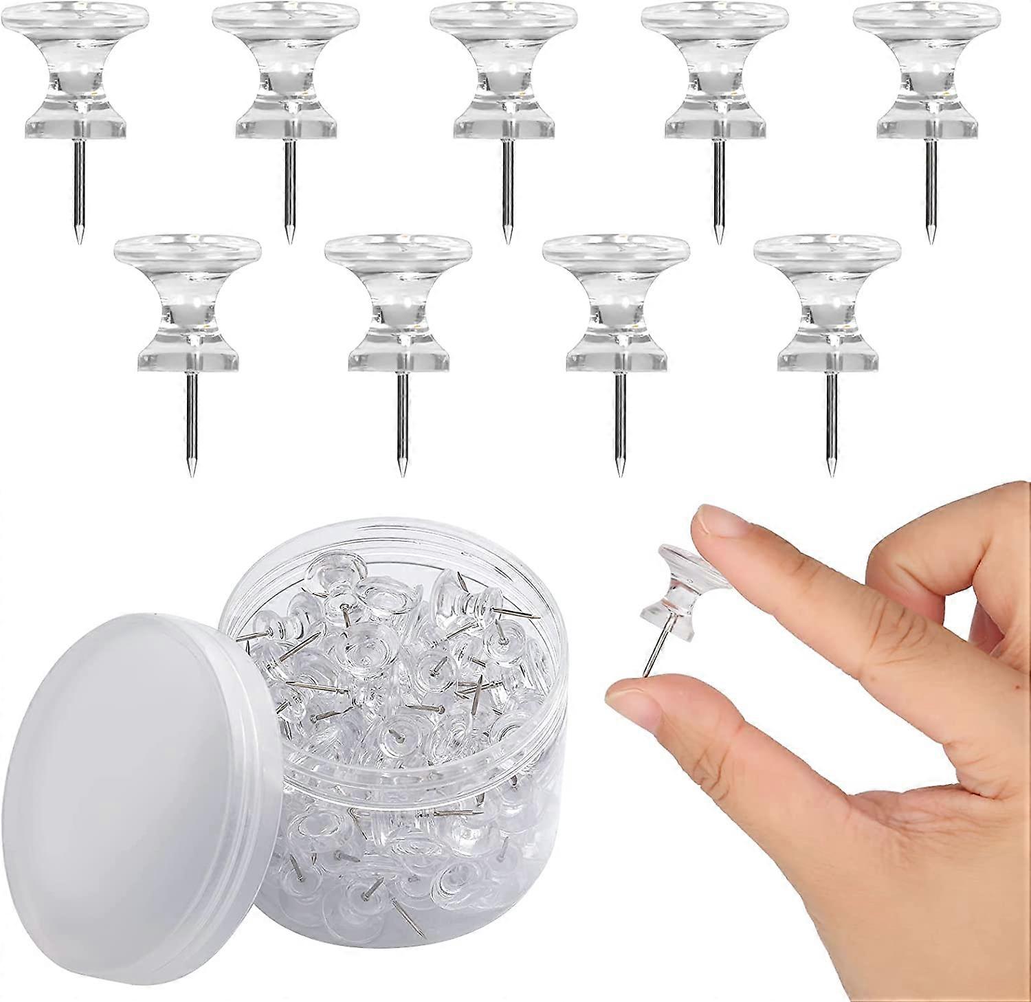 100pcs μεγάλες καρφίτσες ώθησης, σαφείς πλαστικές καρφίτσες ώθησης Διακοσμητικές καρφίτσες αντίχειρα με τις καρφίτσες ώθησης σημείων ανοξείδωτου για τους χάρτες τοίχων πινάκων φελλού Offic