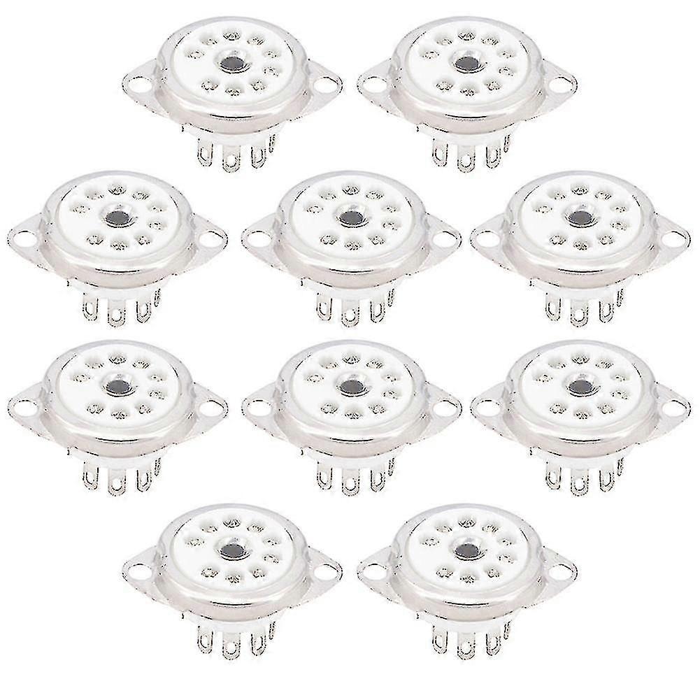 10pcs Ceramic B9a Silver-plated 9pin Vacuum Tube Socket Panel Chassis Mount Compatible Ecc81 Ecc82 Ecc83 E-dt
