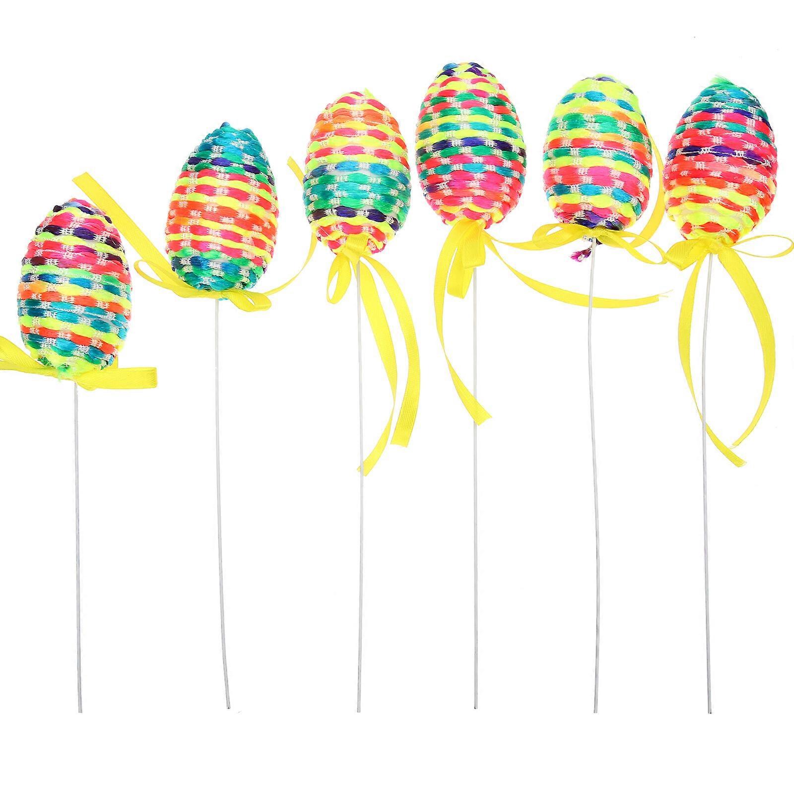 6Pcs Simulation Easter Egg Stem Ornament Artificial Plant Stems Easter Egg Pick Ornament