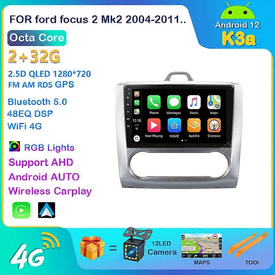 9 inch Android 12 Car Radio For ford focus EXI MT 2 3 Mk2 2004 2005 2006 2007 2008 2009-2011 2Din GPS Multimedia Player