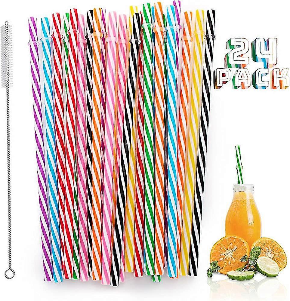 Reusable Plastic Straws, 24 Pcs Acsergery Gift Non Disposable Candy-striped