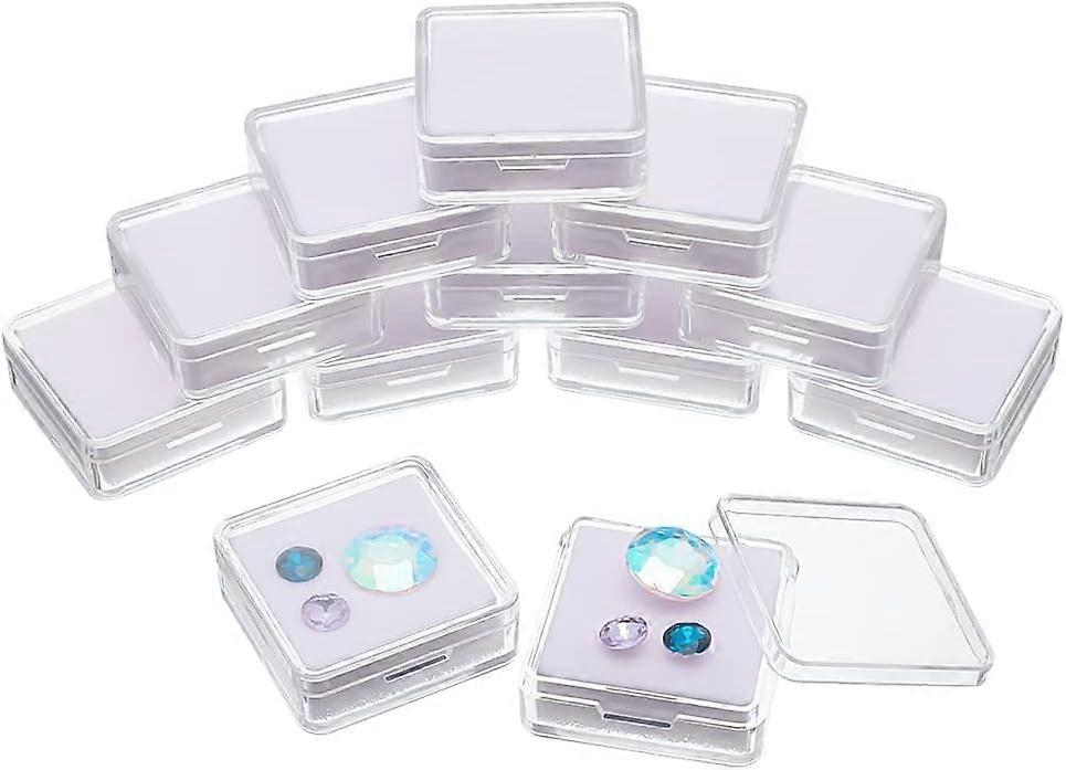 12 Pcs Gemstone Display Box 1.6x1.6x0.6 Transparent Acrylic Square Jewelry Display Container Diamond Storage Box with Clear Top Lids and White Sponge 