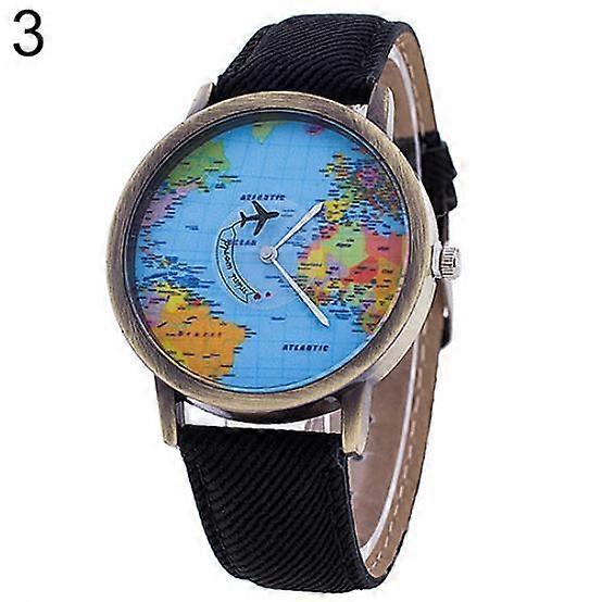 Women's World Map Dial Denim Fabric Strap Analog Quartz Students Wrist Watch