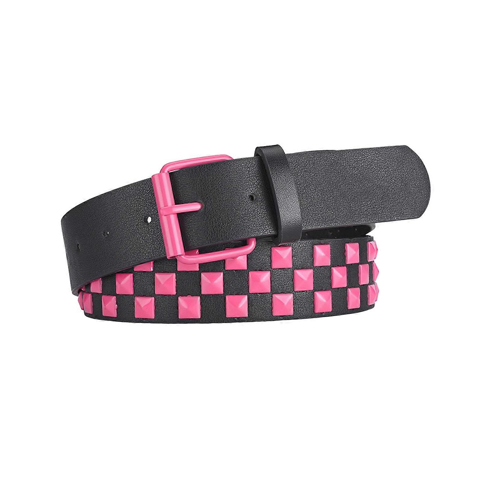 Men Belt with Square Bead Pyramid Decoration Punk Hip Hop Style Adjustable Length Waistband Jeans Belt