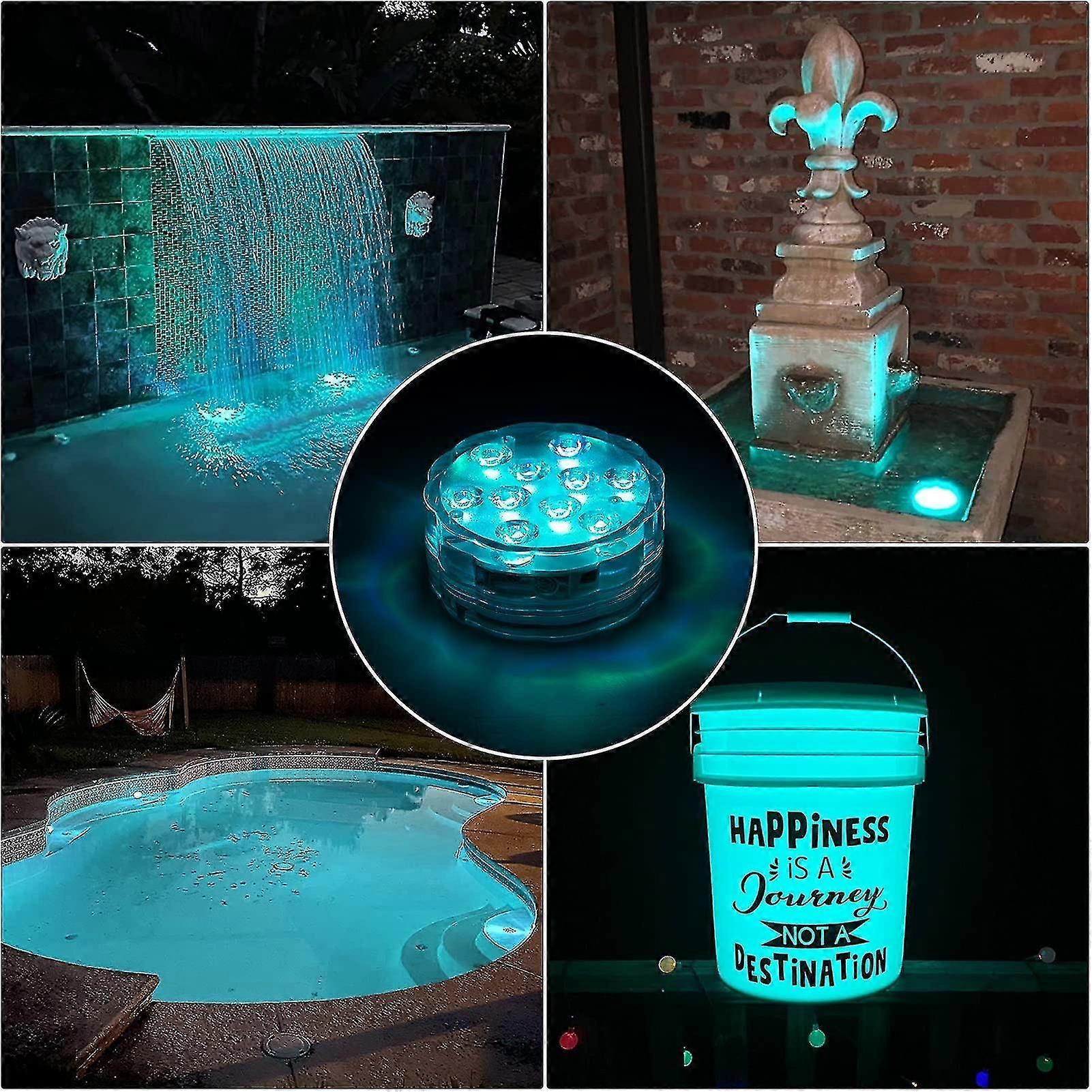 2 Pack Waterproof Submersible Led Lights With Remote Control, 10 Beads, 16 Colors, Underwater Lights
