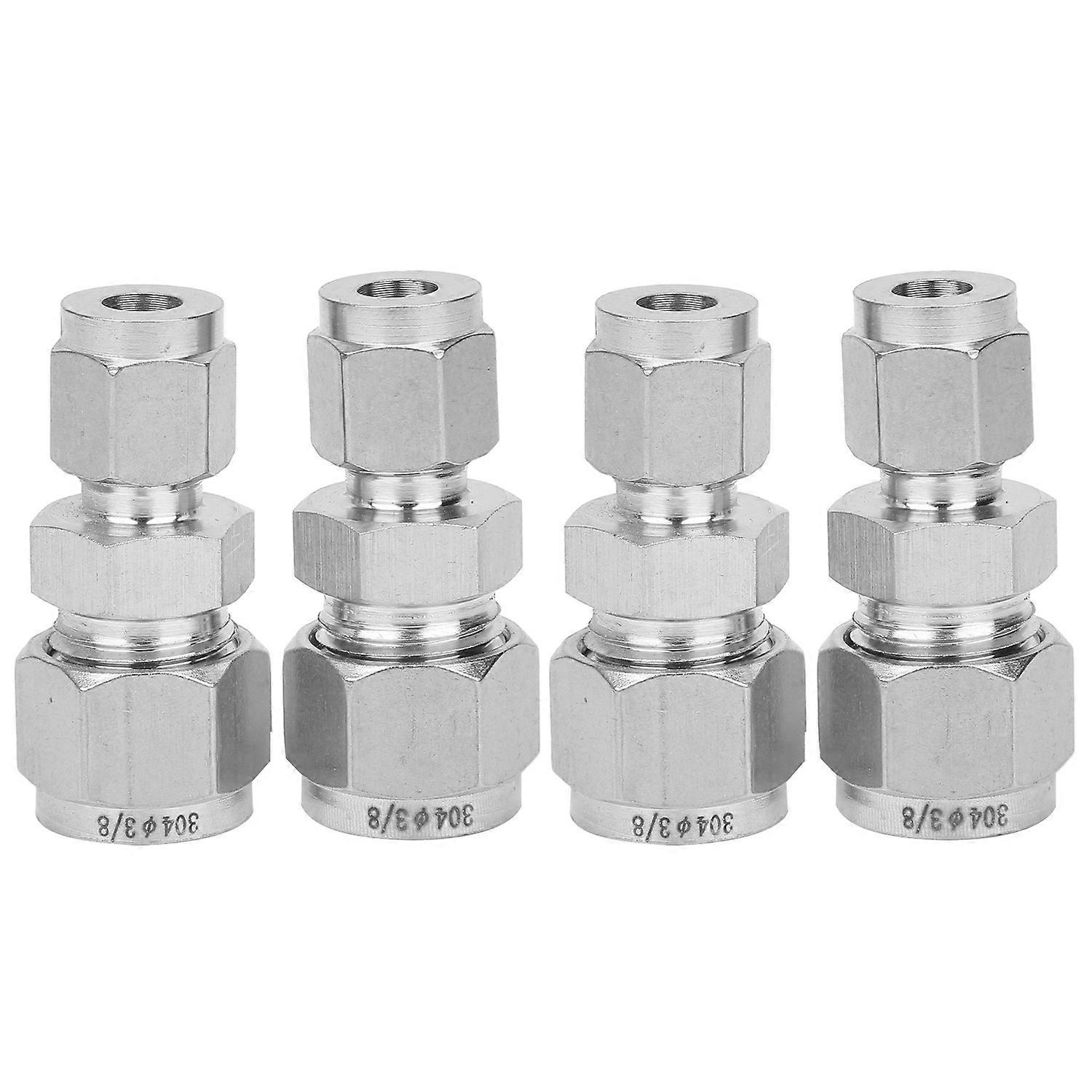 4Pcs Stainless Steel Compression Fitting Straight DoubleFerrule Tube Adapter for Pipe(Ф1/4-Ф3/8 )