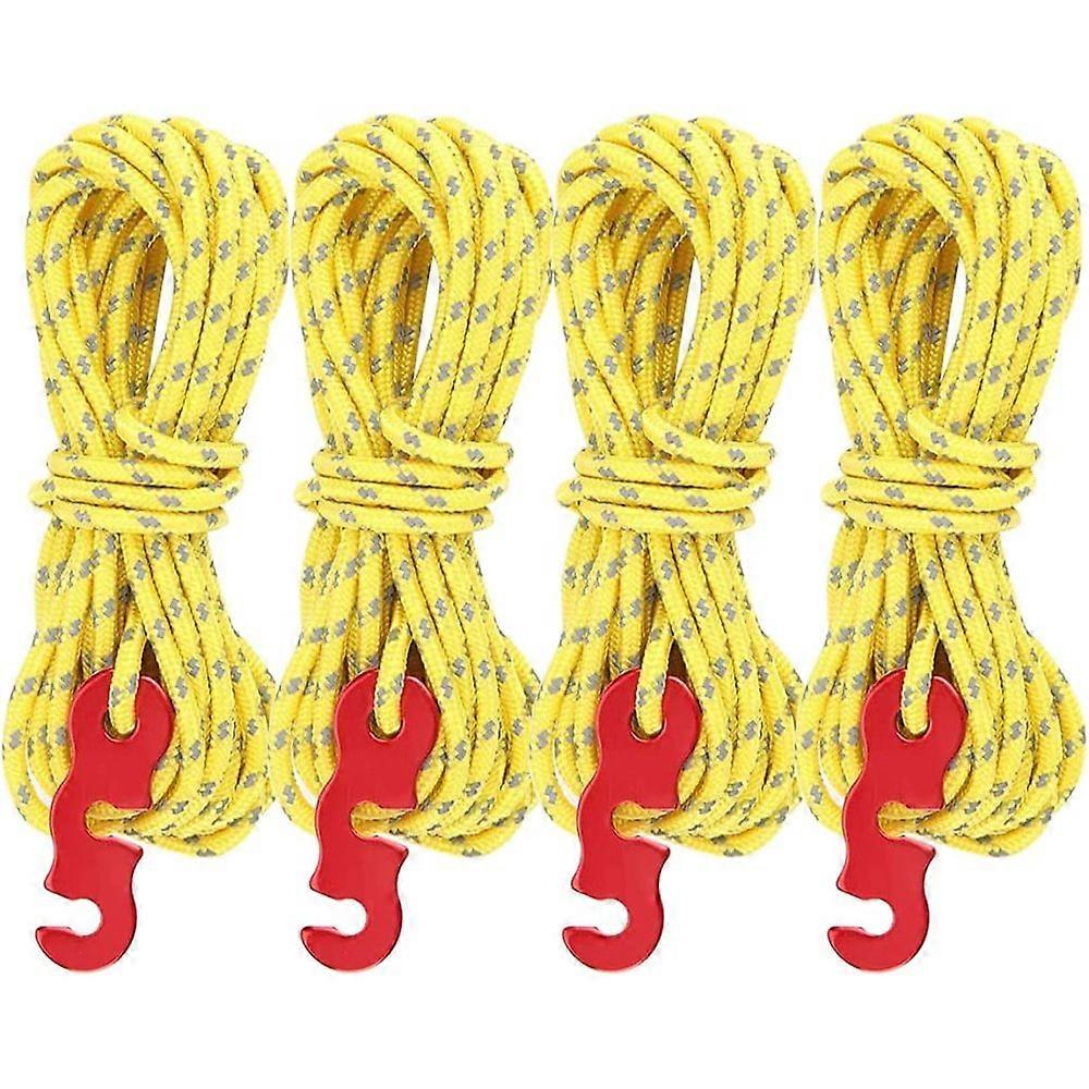 Pack of 4 reflective guy lines with rope tensioners, 13ft/4m tent cord, luminous, diameter 3 mm, tear-resistant camping cord for tent awning