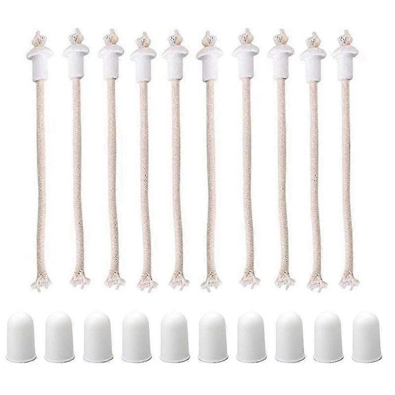 10 Sets Oil Lamp Wicks with Ceramic Holders Covers Lantern Replacement Lampwick