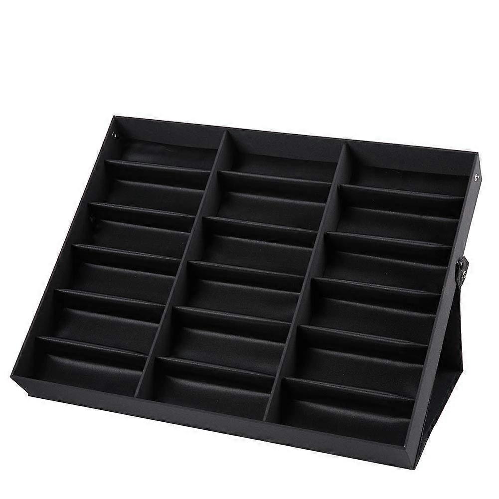 18-Grid Jewelry Display Box - Eyewear Storage Case with Removable Dividers for Accessories Organization in Black