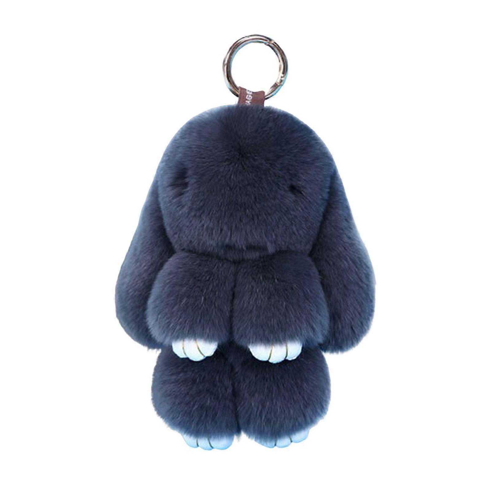 Bunny Shape Charm Keychain Faux Fur Rabbit Keyring Bright Color Car Key Holder Bag Wallet Accessory