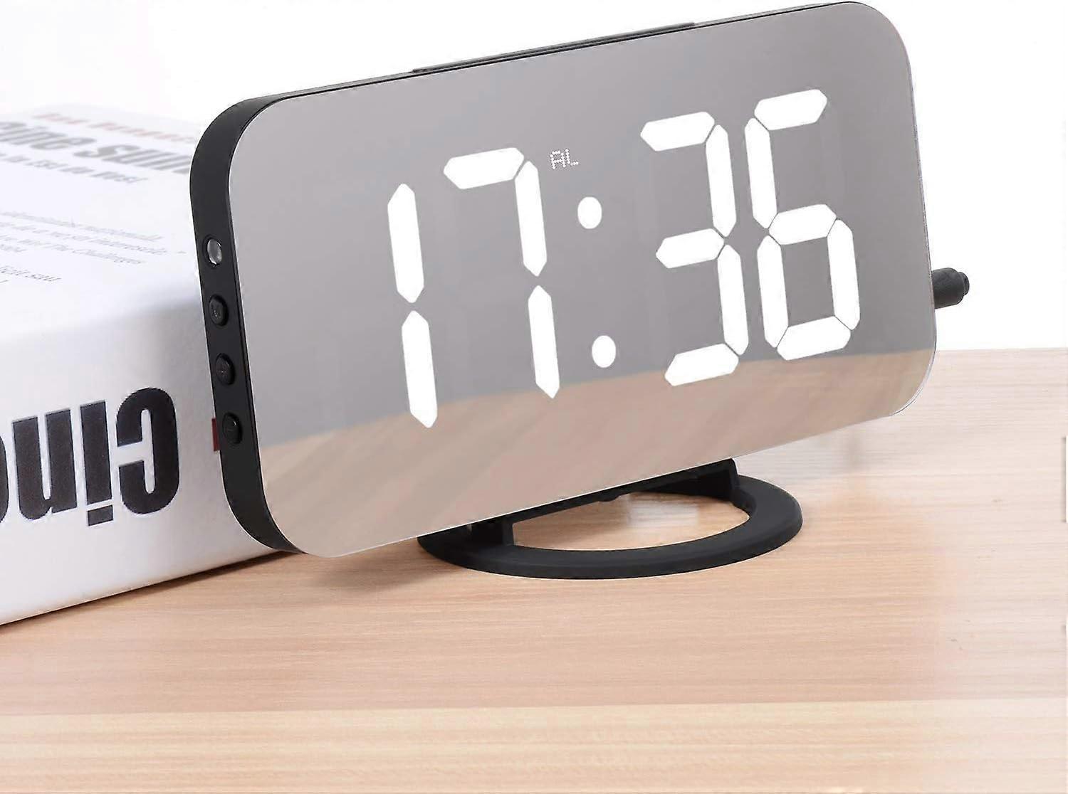 Alarm Clock With Mirrored Led Screen, Quiet And Efficient, Adjustable Brightness To Suit Your Preferences, Memory Function Retains Settings, Dual Usb