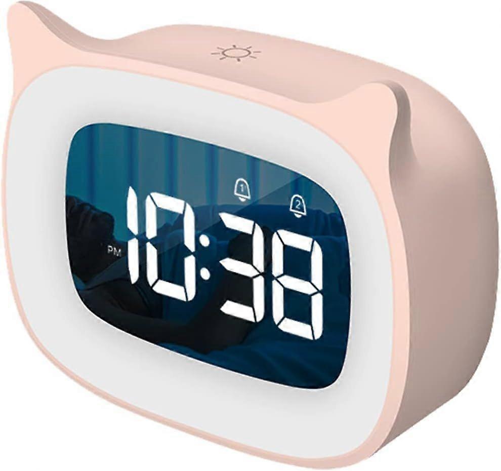Kids Alarm Clock Digital Electronic Clock with Light, LED Night Light Radio Controlled Clock with Snooze Function 18 Music Brightness Mode No Ticking_