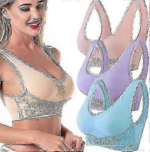 3pcs Tourmaline Shaping Powerful Lifting Bra, Tourmaline Shaping Wireless Bra, Front Cross Side Buckle Lace Lifting Bra