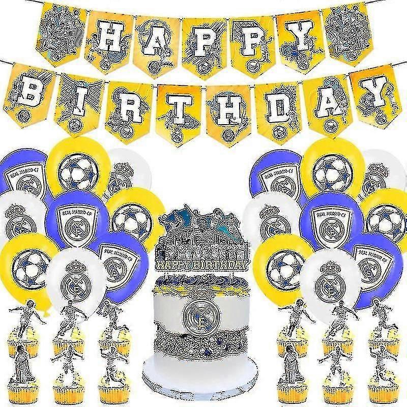 ريال مدريد تحت عنوان عيد ميلاد حزب الديكورمروحة بوي فريق كرة القدم عيد ميلاد العلم كعكة إدراج بالون