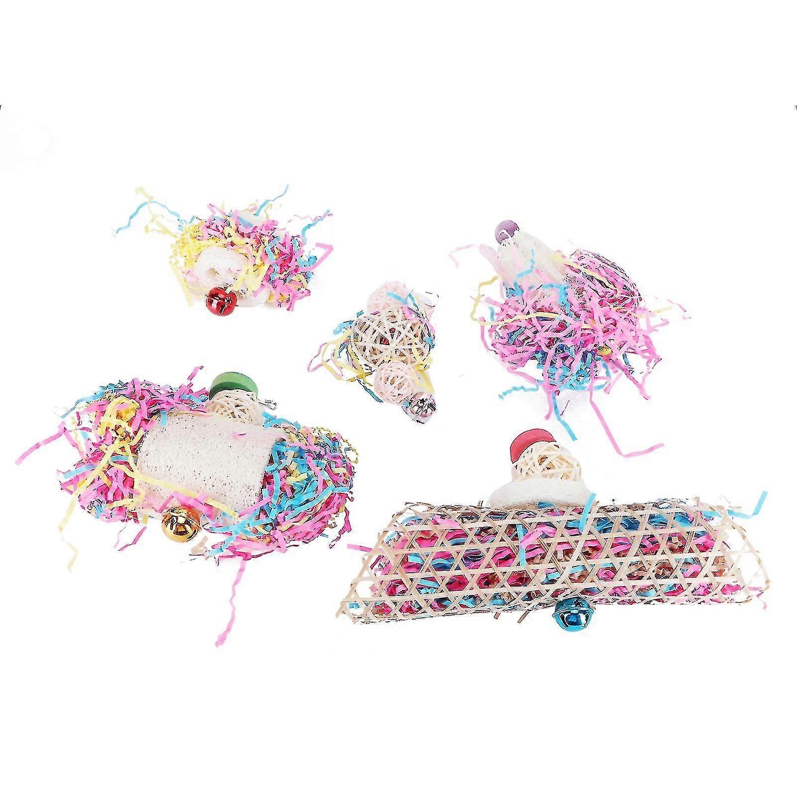 5PcsSet Bird Parrots Chewing Toy Courtyard Hanging Biting String Toys Accessory