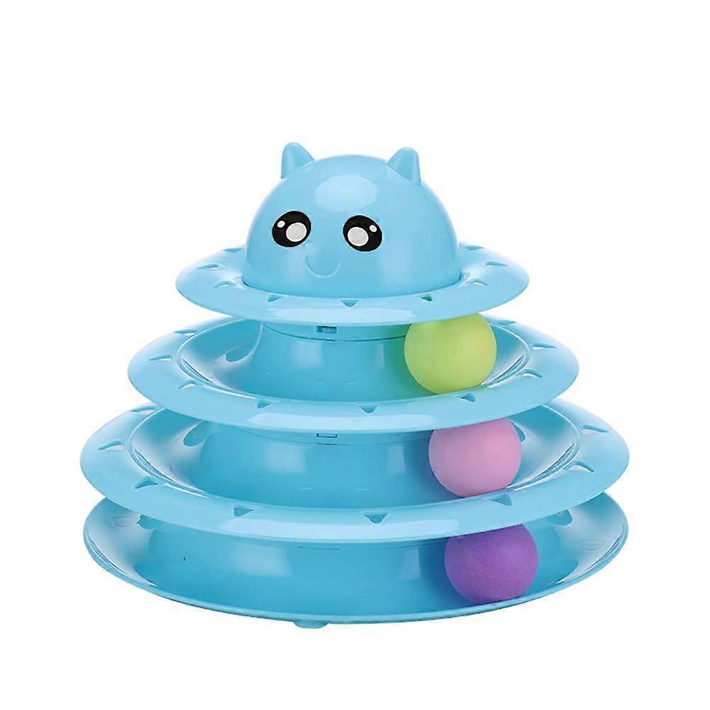 Pet Interactive Toys Cat ThreeTier Turntable Pet Intellectual Track Tower Funny Cat Toy Plate (Blue)