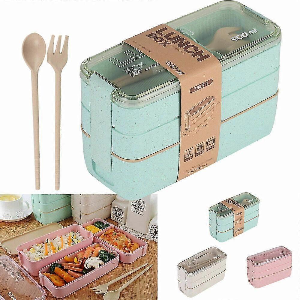3-Layer Lunch Box Spoon Fork Dinnerware Set, Food Storage Microwave