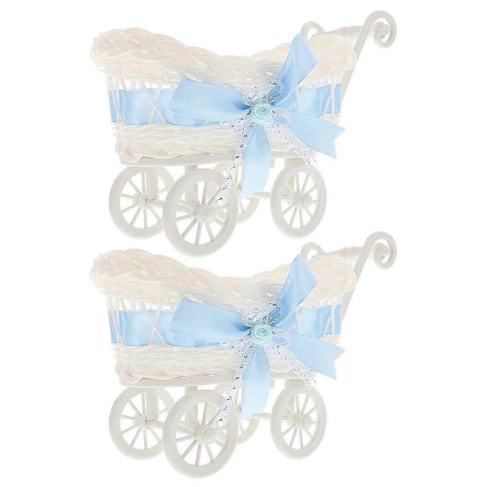 2 stuks kinderen gebruik imitatie rotan geweven mand snoep opslag cart vorm mand partij supply