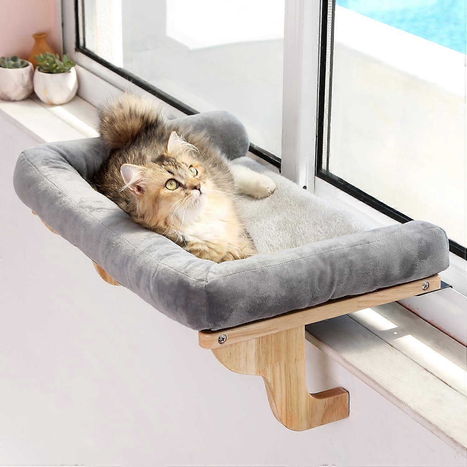 Cat Perch for Window Sill with Bolster Orthopedic Hammock Design with Premium Hardwood Metal Frame