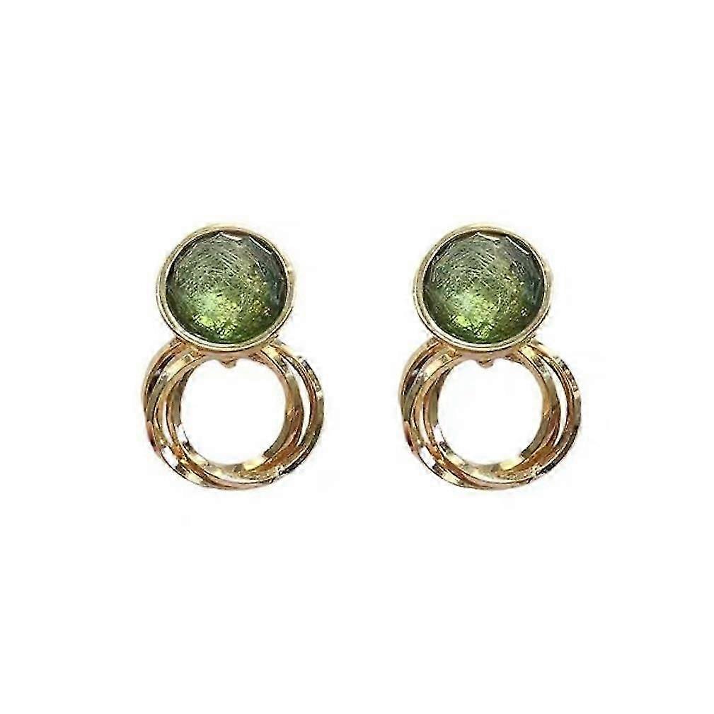 Earrings Ring Green Agate Stone S925 Needle Ear Studs For Birthday Gift