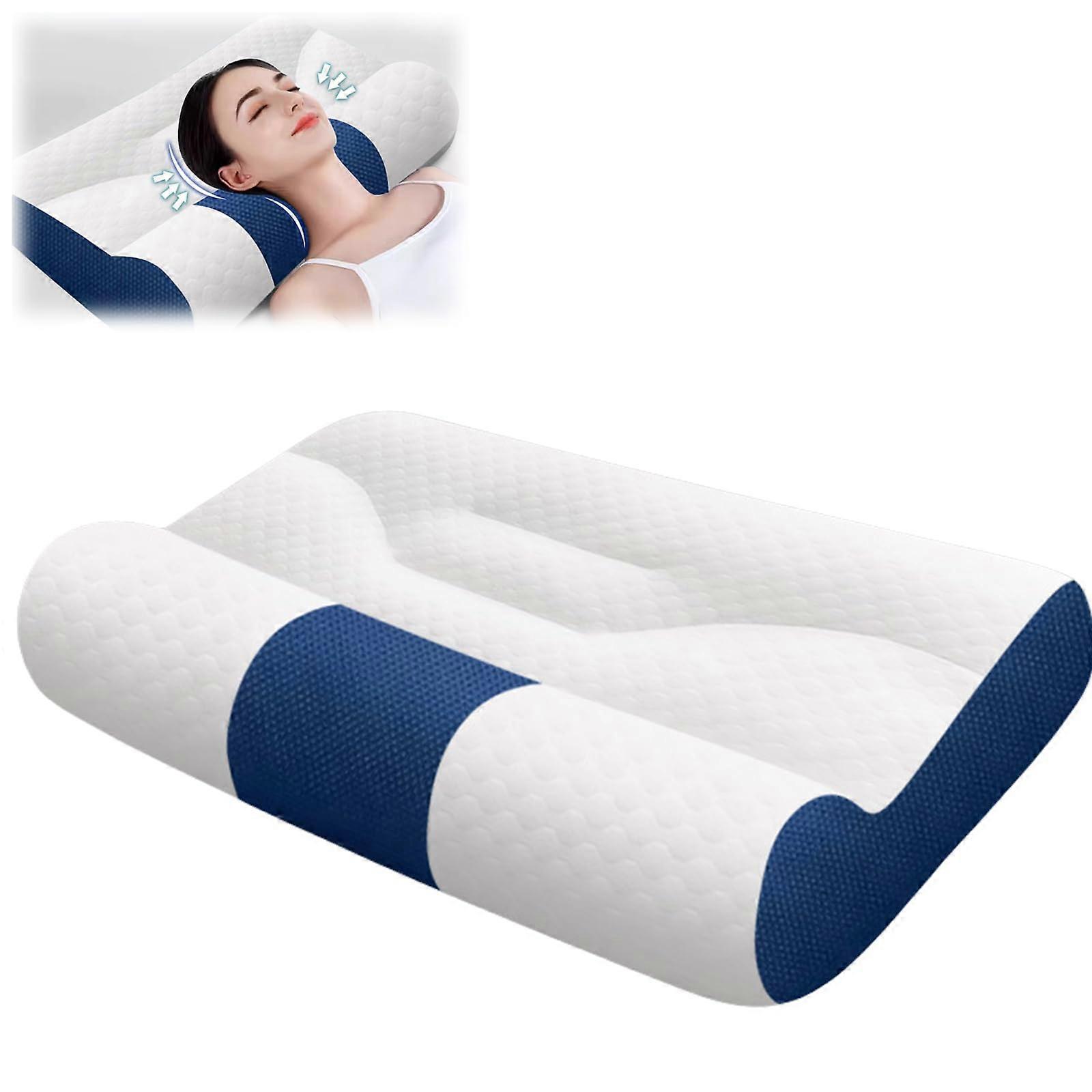 Cervical Support Goose Down Pillow for Sleep Enhancement, Dark Blue, Size L, Comfortable Neck Support