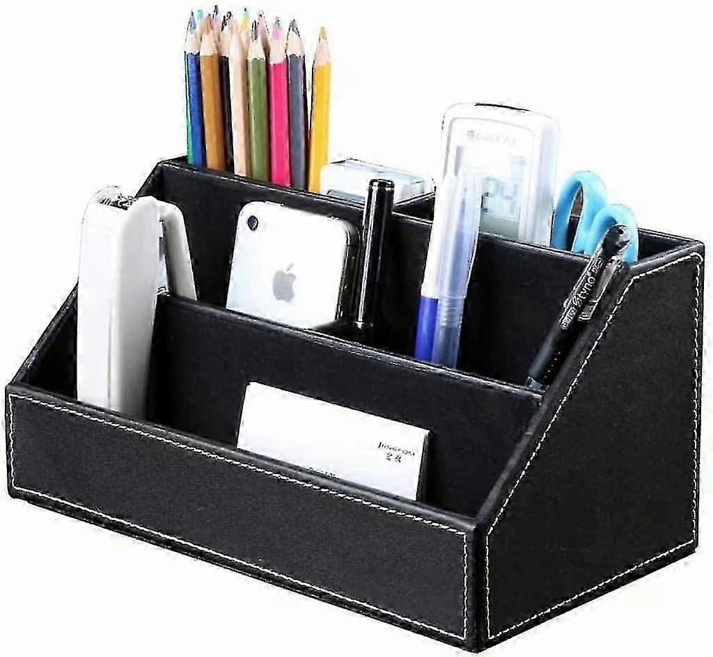 Wooden Structure Leather Multifunctional Desk Organizer (black)