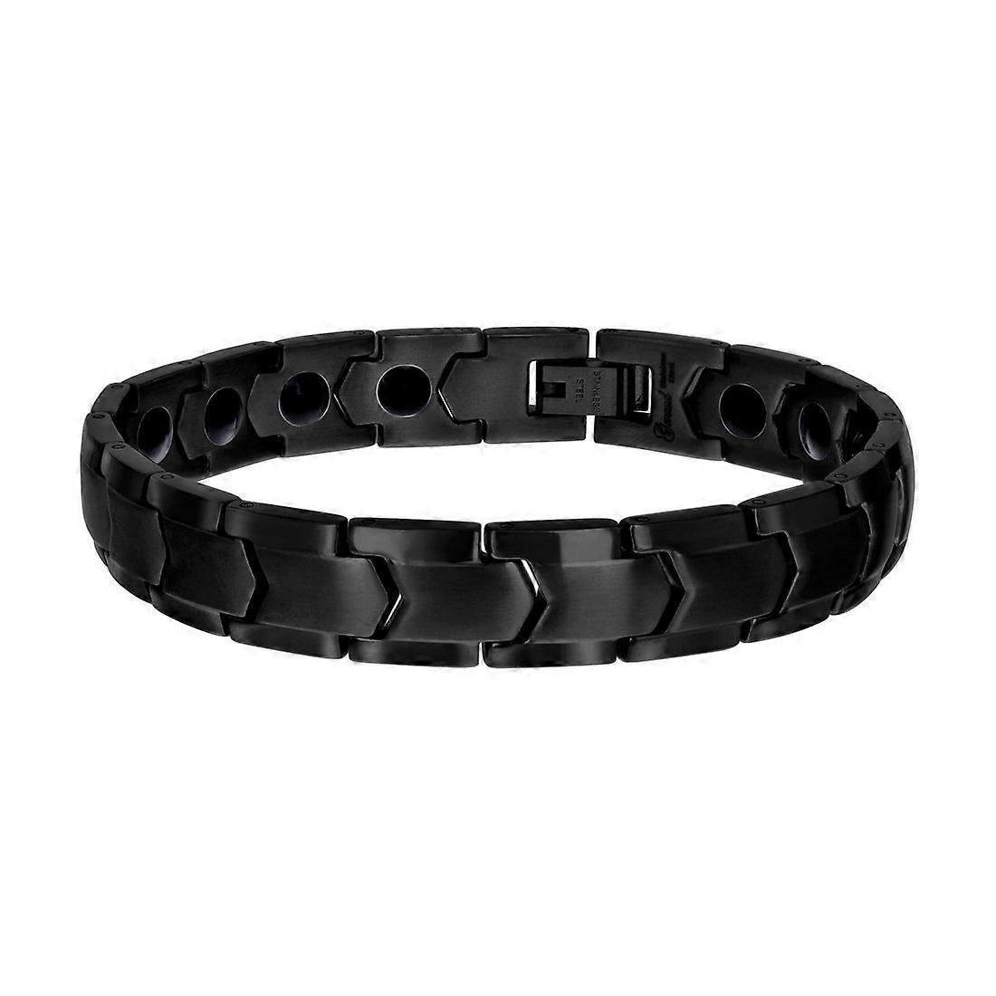 Pulseira masculina de aço inoxidável na cor preta, com elos de 8 polegadas e 11 mm de largura.