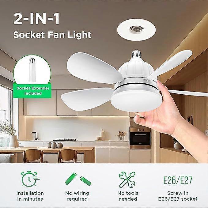 Socket Ceiling Fan With Light - Dimmable LED Bulb & Remote Control, 3 Color Temperatures 2 thumbnail image