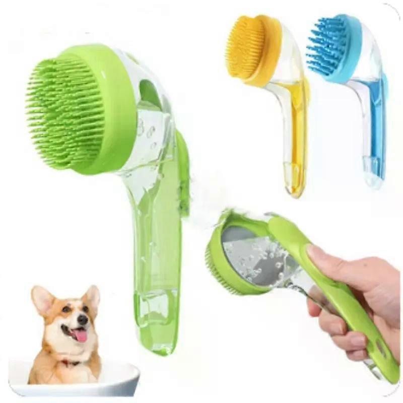 Pet Bath Brush Soft Silicone Long Handle With Shampoo Dispenser Gentle Massage