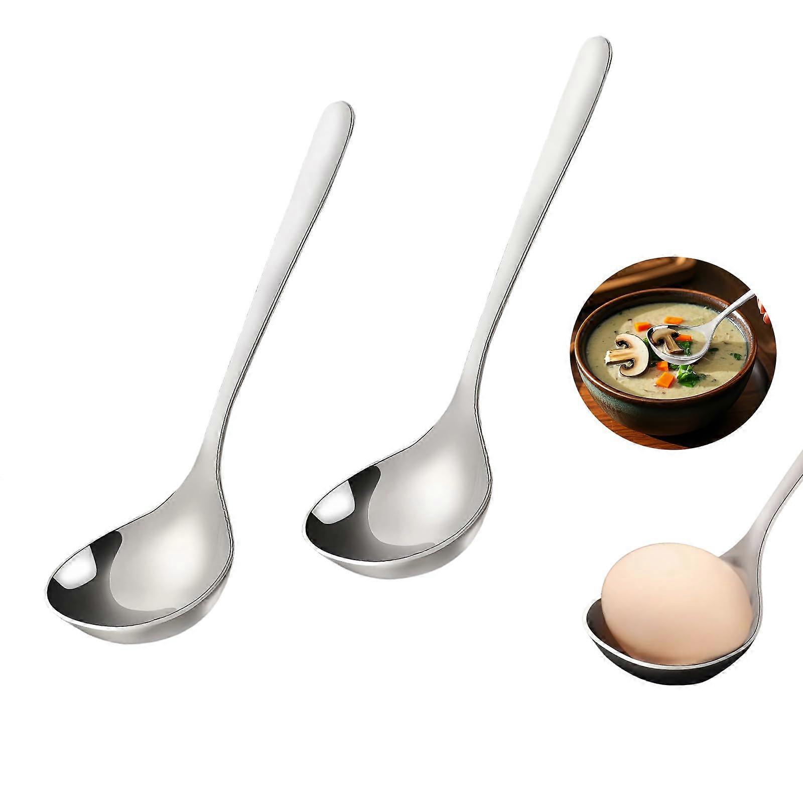 2 PCS Deep Round Soup Spoons, 7.87' Stainless Steel Large Soup Spoons Dishwasher, for Cereal, Bouillon, Milk Soup Dinner Guests Ref: 8078